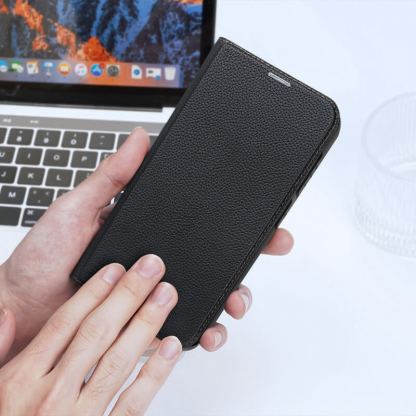 Dux Ducis Skin X2 Case - кожен калъф с поставка и отделение за кр. карти за Samsung Galaxy S23 (черен) 4