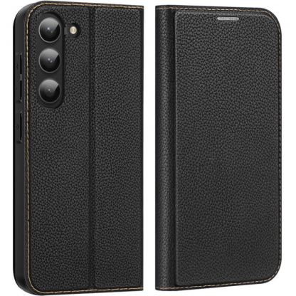 Dux Ducis Skin X2 Case - кожен калъф с поставка и отделение за кр. карти за Samsung Galaxy S23 (черен) 9