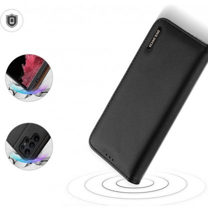 Dux Ducis Hivo Genuine Leather Flip Wallet Case - кожен калъф от естествена кожа с поставка и отделение за кр. карти за Samsung Galaxy S23 Ultra (черен) 4