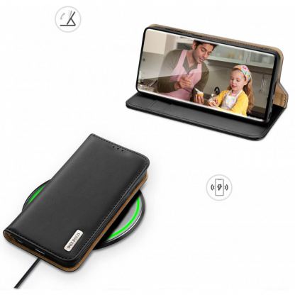 Dux Ducis Hivo Genuine Leather Flip Wallet Case - кожен калъф от естествена кожа с поставка и отделение за кр. карти за Samsung Galaxy S23 Ultra (черен) 6