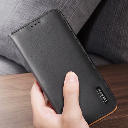 Dux Ducis Hivo Genuine Leather Flip Wallet Case - кожен калъф от естествена кожа с поставка и отделение за кр. карти за Samsung Galaxy S23 Ultra (черен) 8