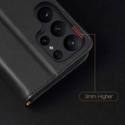 Dux Ducis Hivo Genuine Leather Flip Wallet Case - кожен калъф от естествена кожа с поставка и отделение за кр. карти за Samsung Galaxy S23 Ultra (черен) 11