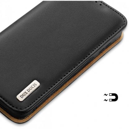 Dux Ducis Hivo Genuine Leather Flip Wallet Case - кожен калъф от естествена кожа с поставка и отделение за кр. карти за Samsung Galaxy S23 (черен) 6