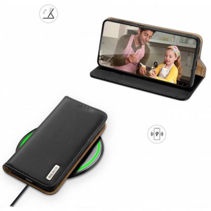 Dux Ducis Hivo Genuine Leather Flip Wallet Case - кожен калъф от естествена кожа с поставка и отделение за кр. карти за Samsung Galaxy S23 (черен) 7