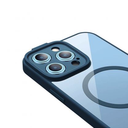 Baseus Frame MagSafe Hybrid Protection Set - хибриден удароустойчив кейс с MagSafe и стъклено защитно покритие за дисплея на iPhone 14 Pro (син-прозрачен) 6