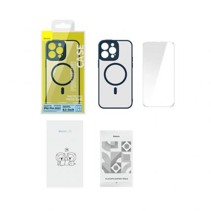 Baseus Frame MagSafe Hybrid Protection Set - хибриден удароустойчив кейс с MagSafe и стъклено защитно покритие за дисплея на iPhone 14 Pro (син-прозрачен) 7