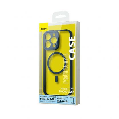 Baseus Frame MagSafe Hybrid Protection Set - хибриден удароустойчив кейс с MagSafe и стъклено защитно покритие за дисплея на iPhone 14 Pro (син-прозрачен) 8