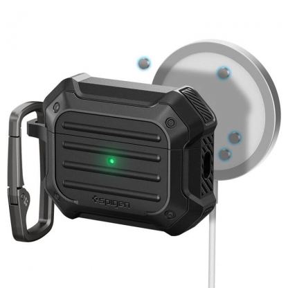 Spigen Tough Armor MagSafe - хибриден удароустойчив кейс с MagSafe и карабинер за Apple AirPods Pro 2 (черен)  5