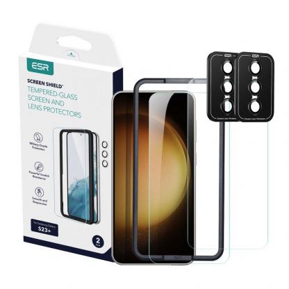 ESR Screen Shield Tempered Glass Protection Set - комплект 2 броя стъклено защитно покритие за дисплея и 2 броя предпазни стъклени лещи за камерата на Samsung Galaxy S23 Plus (прозрачен) 2