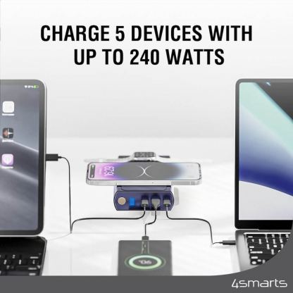 4smarts Wireless Powerbank VoltHub Graphene Pro UltiMag 24000mAh 240W - мощна външна батерия с 2xUSB-C, 1xUSB-A изходи и двоен пад за безжично зареждане за iPhone с Magsafe и Apple Watch (тъмносин) 5