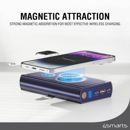 4smarts Wireless Powerbank VoltHub Graphene Pro UltiMag 24000mAh 240W - мощна външна батерия с 2xUSB-C, 1xUSB-A изходи и двоен пад за безжично зареждане за iPhone с Magsafe и Apple Watch (тъмносин) 8