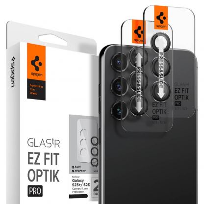 Spigen Optik Pro tR Ez Fit Lens Protector 2 Pack - 2 комплекта предпазни стъклени лещи за камерата на Samsung Galaxy S23, Galaxy S23 Plus (черен) 2