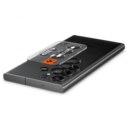 Spigen Optik Pro tR Ez Fit Lens Protector 2 Pack - 2 комплекта предпазни стъклени лещи за камерата на Samsung Galaxy S23 Ultra (черен) 6