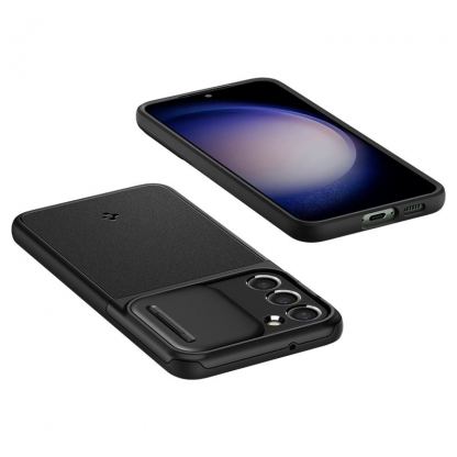 Spigen Optik Armor Case - тънък качествен силиконов (TPU) калъф с капак за камерата за Samsung Galaxy S23 (черен) 10