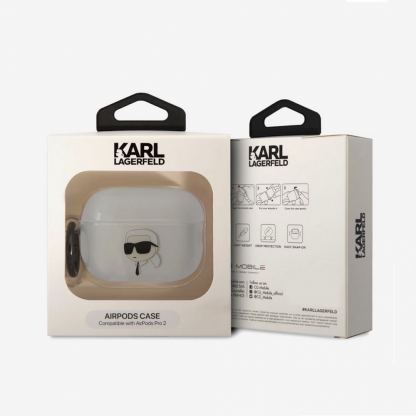 Karl Lagerfeld AirPods Pro 2 3D Logo NFT Karl Head Silicone Case - силиконов калъф с карабинер за Apple AirPods Pro 2 (бял-прозрачен) 4