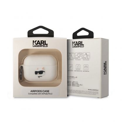 Karl Lagerfeld AirPods Pro 2 3D Logo NFT Choupette Head Silicone Case - силиконов калъф с карабинер за Apple AirPods Pro 2 (бял) 4
