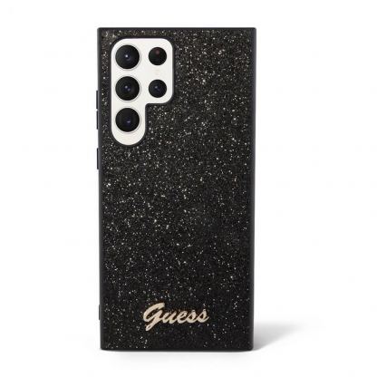 Guess Glitter Flakes Metal Logo Case - хибриден удароустойчив кейс за Samsung Galaxy S23 Ultra (черен) 2