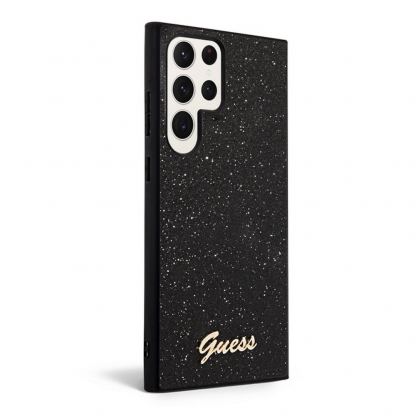 Guess Glitter Flakes Metal Logo Case - хибриден удароустойчив кейс за Samsung Galaxy S23 Ultra (черен) 3