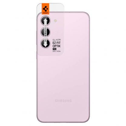 Spigen Optik Pro tR Ez Fit Lens Protector 2 Pack - 2 комплекта предпазни стъклени лещи за камерата на Samsung Galaxy S23, Galaxy S23 Plus (розов) 11