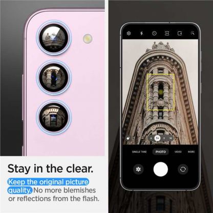 Spigen Optik Pro tR Ez Fit Lens Protector 2 Pack - 2 комплекта предпазни стъклени лещи за камерата на Samsung Galaxy S23, Galaxy S23 Plus (розов) 16