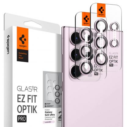 Spigen Optik Pro tR Ez Fit Lens Protector 2 Pack - 2 комплекта предпазни стъклени лещи за камерата на Samsung Galaxy S23 Ultra (розов)