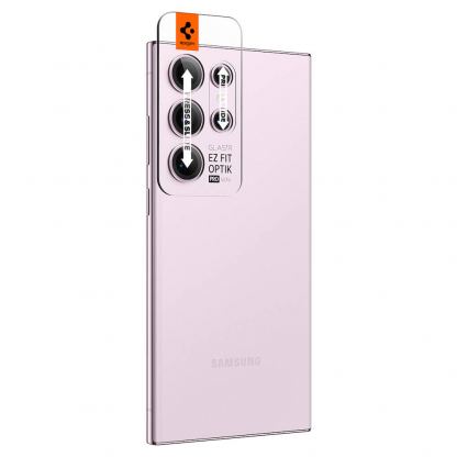Spigen Optik Pro tR Ez Fit Lens Protector 2 Pack - 2 комплекта предпазни стъклени лещи за камерата на Samsung Galaxy S23 Ultra (розов) 7