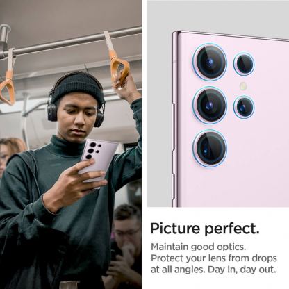 Spigen Optik Pro tR Ez Fit Lens Protector 2 Pack - 2 комплекта предпазни стъклени лещи за камерата на Samsung Galaxy S23 Ultra (розов) 9