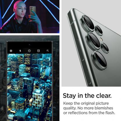 Spigen Optik Pro tR Ez Fit Lens Protector 2 Pack - 2 комплекта предпазни стъклени лещи за камерата на Samsung Galaxy S23 Ultra (тъмнозелен) 10