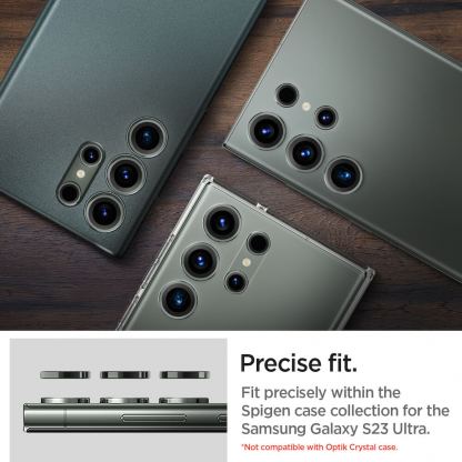 Spigen Optik Pro tR Ez Fit Lens Protector 2 Pack - 2 комплекта предпазни стъклени лещи за камерата на Samsung Galaxy S23 Ultra (тъмнозелен) 12