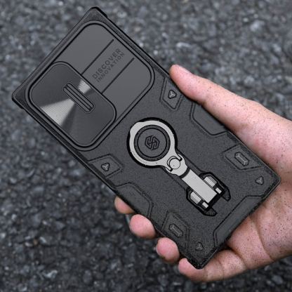 Nillkin CamShield Armor Pro Magnetic Hard Case - хибриден удароустойчив кейс с пръстен против изпускане за Samsung Galaxy S23 Ultra (черен) 6