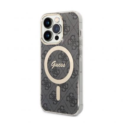 Guess 4G Printed Stripe MagSafe Case With MagSafe Wireless Charger Set - комплект хибриден удароустойчив кейс с MagSafe и поставка (пад) за безжично зареждане за iPhone 14 Pro (черен) 4