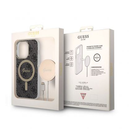 Guess 4G Printed Stripe MagSafe Case With MagSafe Wireless Charger Set - комплект хибриден удароустойчив кейс с MagSafe и поставка (пад) за безжично зареждане за iPhone 14 Pro (черен) 9