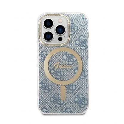 Guess 4G Printed Stripe MagSafe Case With MagSafe Wireless Charger Set - комплект хибриден удароустойчив кейс с MagSafe и поставка (пад) за безжично зареждане за iPhone 14 Pro (син) 2