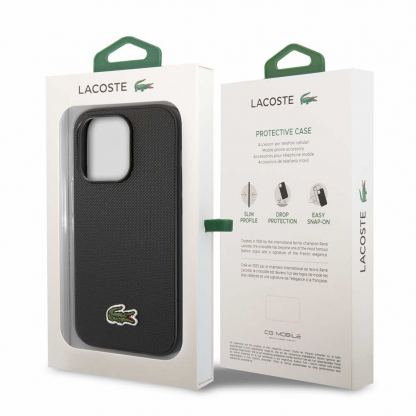 Lacoste Iconic Petit Pique Logo Case - дизайнерски кожен кейс за iPhone 14 Pro (черен) 6