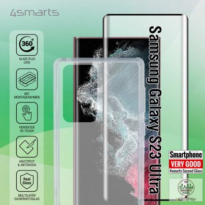 4smarts 360° Starter Set X-Pro UltraSonix Glass - тънък силиконов кейс и стъклено защитно покритие за дисплея на Samsung Galaxy S23 Ultra (прозрачен) 11