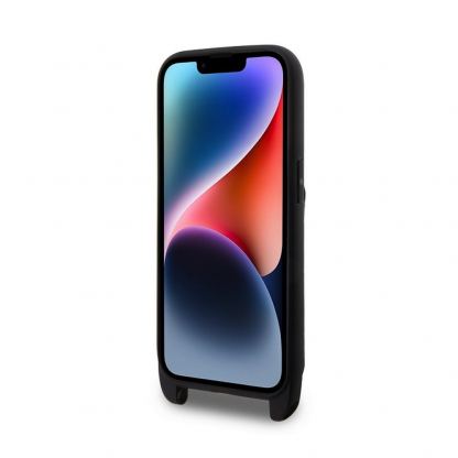 Karl Lagerfeld Saffiano Crossbody Karl and Choupette NFT Case - дизайнерски кожен кейс с връзка за носене за iPhone 14 Prо (черен) 5