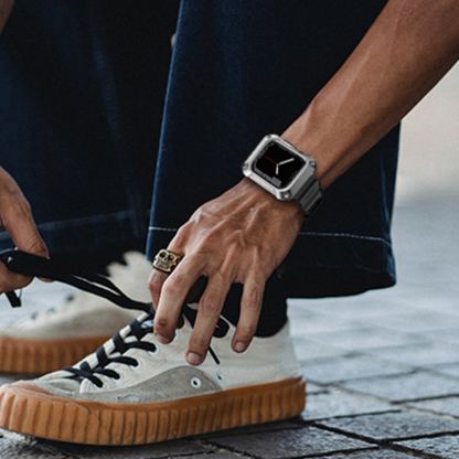 Kingxbar Watch Strap and Case CYF134 - удароустойчив алуминиев кейс от най-висок клас с вградена каишка за Apple Watch 45мм (черен) 8