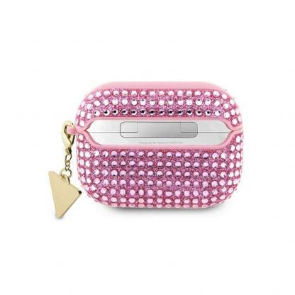 Guess Airpods Pro 2 Rhinestones Triangle Metal Logo Case - кожен кейс с висулка за Apple Airpods Pro 2 (розов) 2