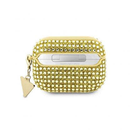 Guess Airpods Pro 2 Rhinestones Triangle Metal Logo Case - кожен кейс с висулка за Apple Airpods Pro 2 (златист) 2