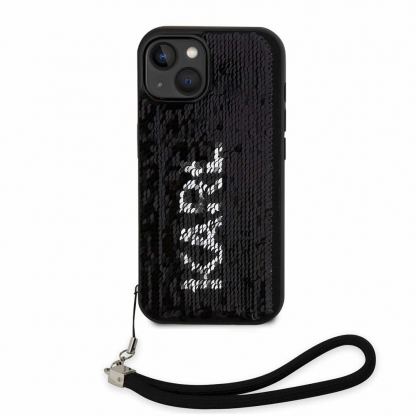Karl Lagerfeld Sequins Reversible Case - дизайнерски силиконов кейс с връзка за носене за iPhone 14 (черен) 4