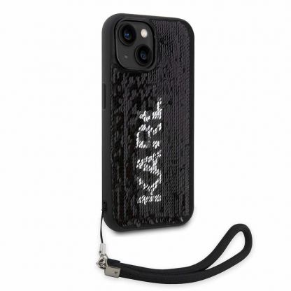 Karl Lagerfeld Sequins Reversible Case - дизайнерски силиконов кейс с връзка за носене за iPhone 14 (черен) 5