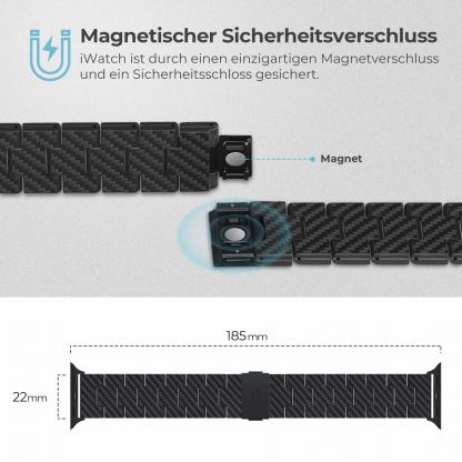 Pitaka Carbon Fiber Link Retro Band - карбонова каишка за Apple Watch 42мм, 44мм, 45мм, 46мм, Ultra 49мм (черен) 9