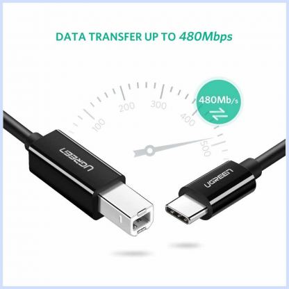 Ugreen US241 USB-C To USB-B 2.0 Printer Cable - кабел за принтер и други външни устройства USB-C Male към USB-B Male (200 см) (черен) 2