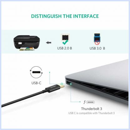 Ugreen US241 USB-C To USB-B 2.0 Printer Cable - кабел за принтер и други външни устройства USB-C Male към USB-B Male (200 см) (черен) 3
