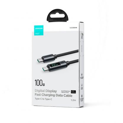 Joyroom USB-C to USB-C Cable with LED Display 100W - здрав кабел с въжена оплетка с бързо зареждане за устройства с USB-C порт (120 см) (черен) 7