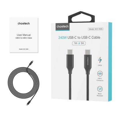 Choetech USB-C to USB-C Cable 240W - кабел с бързо зареждане за устройства с USB-C порт (200 см) (черен)  3