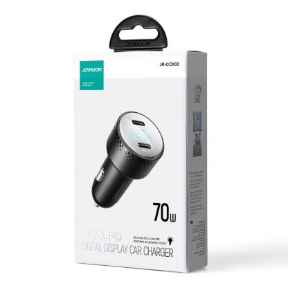 Joyroom Digital Display Dual USB-C Fast Car Charger 70W PD - зарядно за кола с 2xUSB-C изходи с технология за бързо зареждане и дисплей  (черен) 5