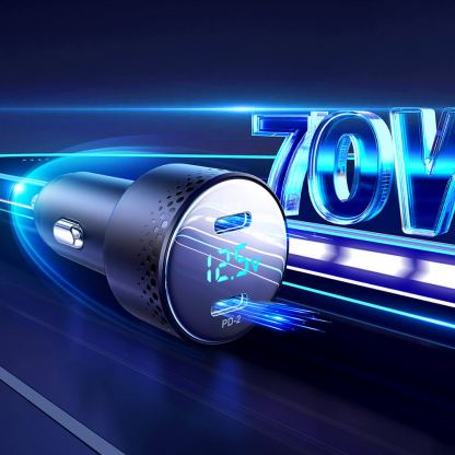 Joyroom Digital Display Dual USB-C Fast Car Charger 70W PD - зарядно за кола с 2xUSB-C изходи с технология за бързо зареждане и дисплей  (черен) 14