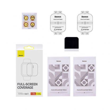 Baseus NanoCrystal Full Screen Protector Set (P6001510B201-02) - комплект от 2 броя защитно покритие с извити ръбове за целия дисплей на Apple Watch 41мм (прозрачен) 4