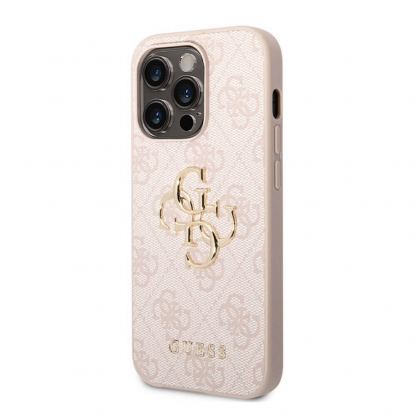 Guess PU 4G Metal Logo Leather Hard Case - дизайнерски кожен кейс за iPhone 15 Pro (розов) 2